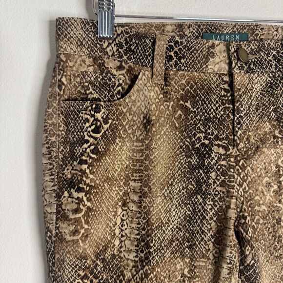 Lauren Ralph Lauren Pants Womens 4P Brown Snake Print Cotton Petite Zipper Hem - Picture 4 of 11